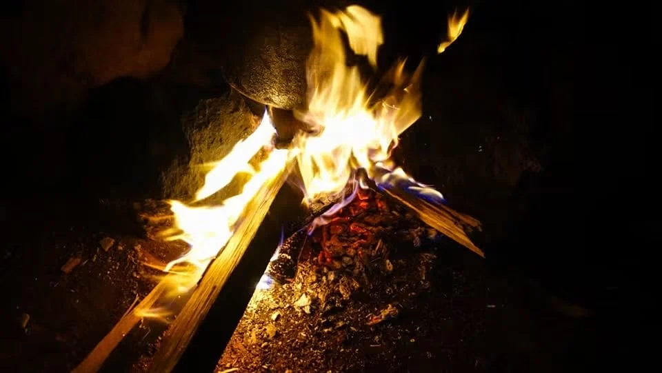 A glowing evening campfire