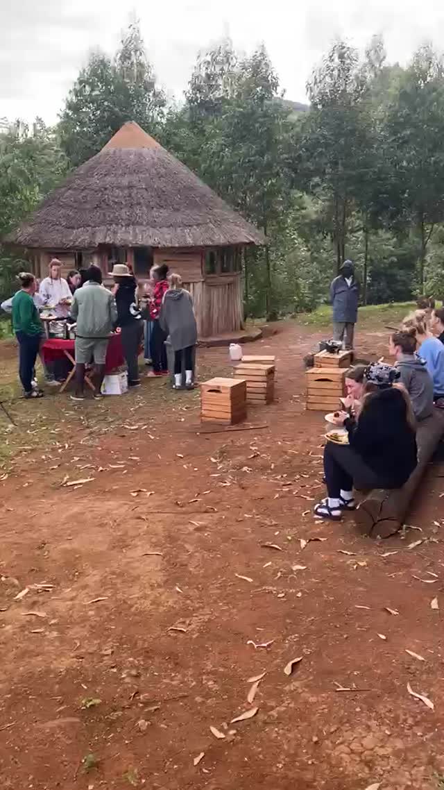 By the thatched hut